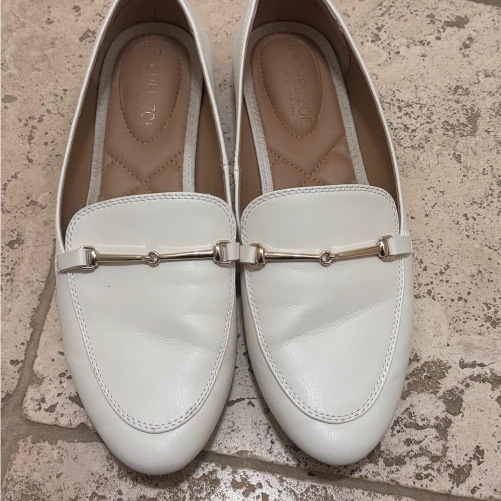 Rachel Zoe White Leather Flats with Silver Hardware